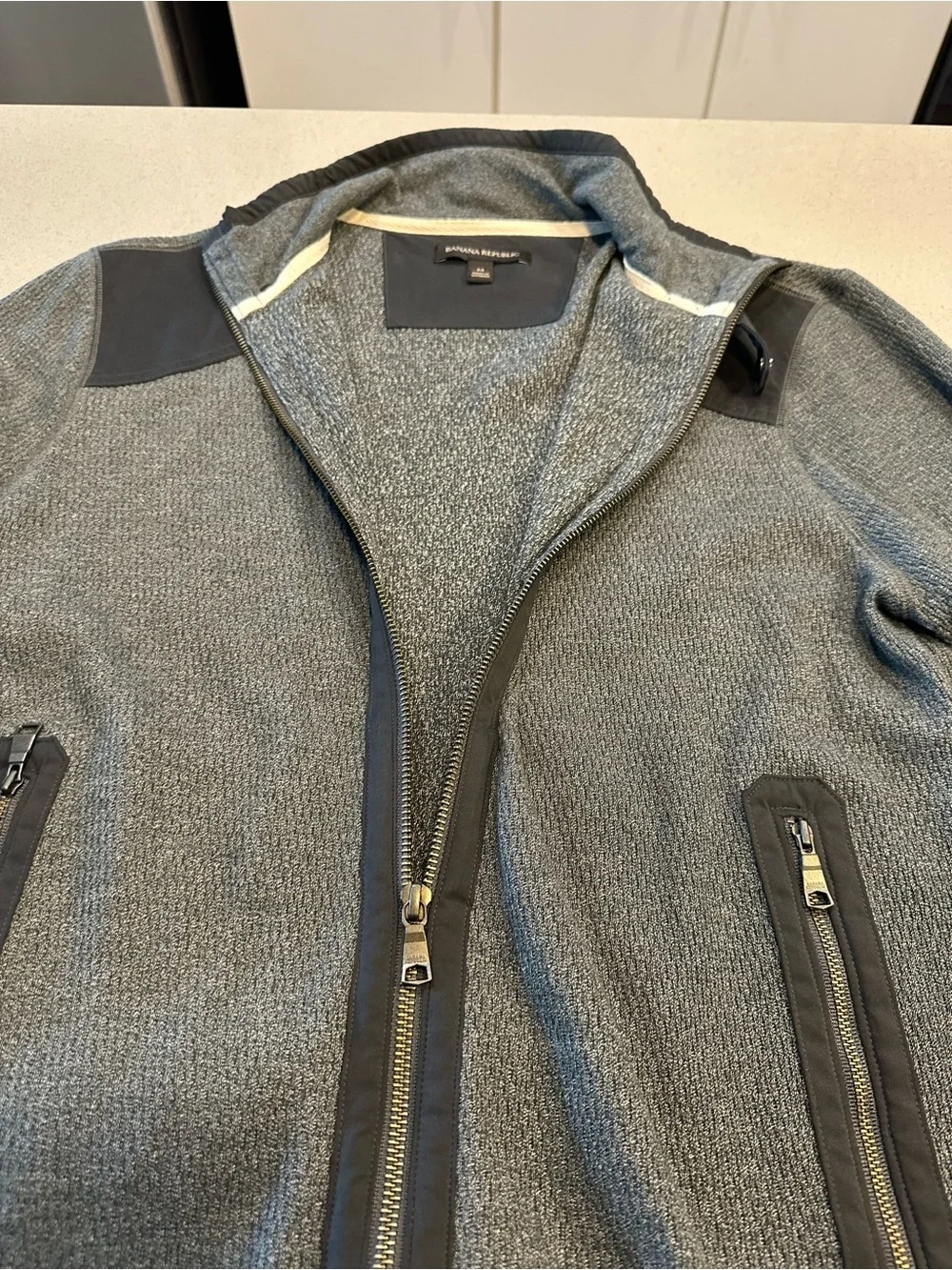 Banana Republic Gray Men’s Zip-Up Sweater with Black Trim